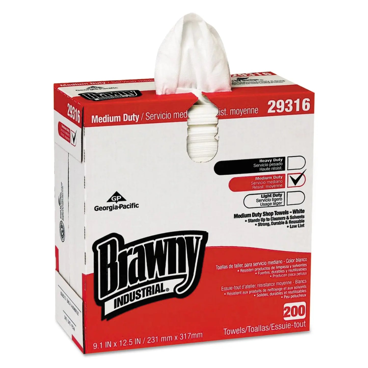 GPC29316 Lightweight Disposable Shop Towels, 9.1 x 12.5, White, 200/Box Brawny Professional