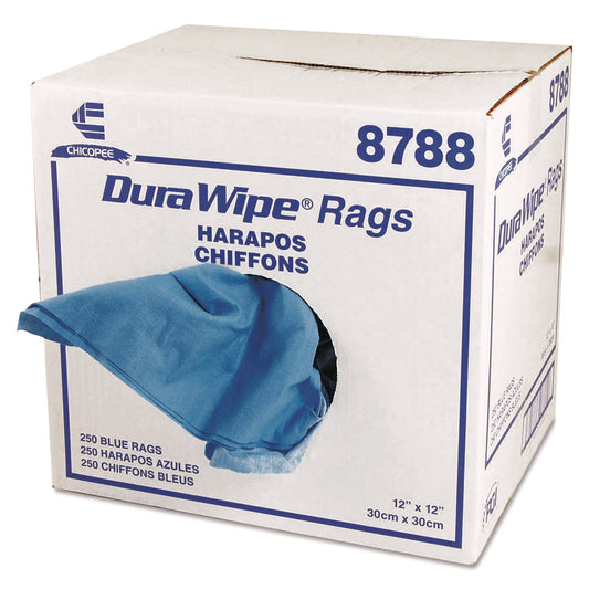 CHI8788 DuraWipe General Purpose Towels, 1-Ply, 12 x 12, Unscented, Blue, 250/Carton