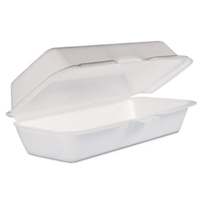 DCC72HT1 Foam Hinged Lid Container, Hot Dog Container, 3.8 x 7.1 x 2.3, White, 125/Bag, 4 Bags/Carton DART