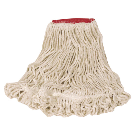 RCPD253WHI Super Stitch Looped-End Wet Mop Head, Cotton/synthetic, Large Size, Red/white
