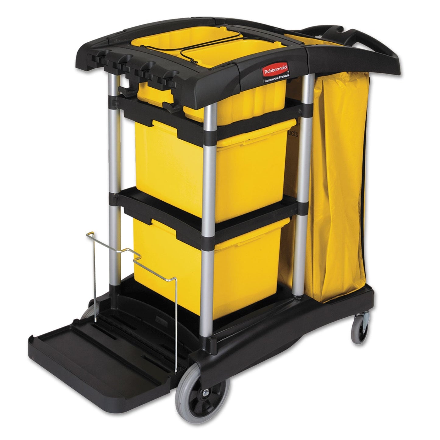 RCP9T73 HYGEN Microfiber Healthcare Cleaning Cart, Plastic, 3 Shelves, 5 Bins, 22" x 48.25" x 44", Yellow/Black/Silver RUBBERMAID COMMERCIAL PROD.