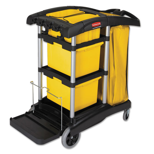 RCP9T73 HYGEN Microfiber Healthcare Cleaning Cart, Plastic, 3 Shelves, 5 Bins, 22" x 48.25" x 44", Yellow/Black/Silver