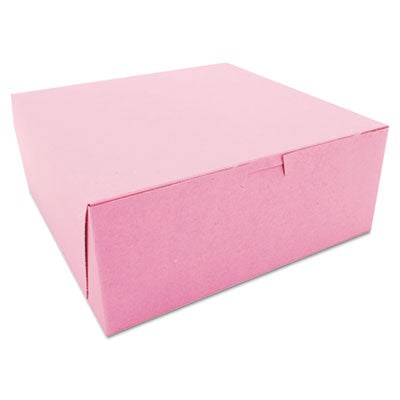 SCH0873 Pink One-Piece Non-Window Bakery Box, 10 x 10 x 4, Pink, Paper, 100/Carton