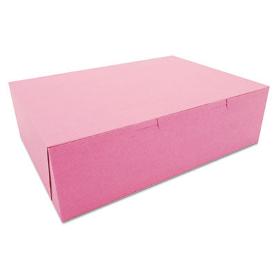 SCH0890 Pink One-Piece Non-Window Bakery Box, 14 x 10 x 4, Pink, Paper, 100/Carton