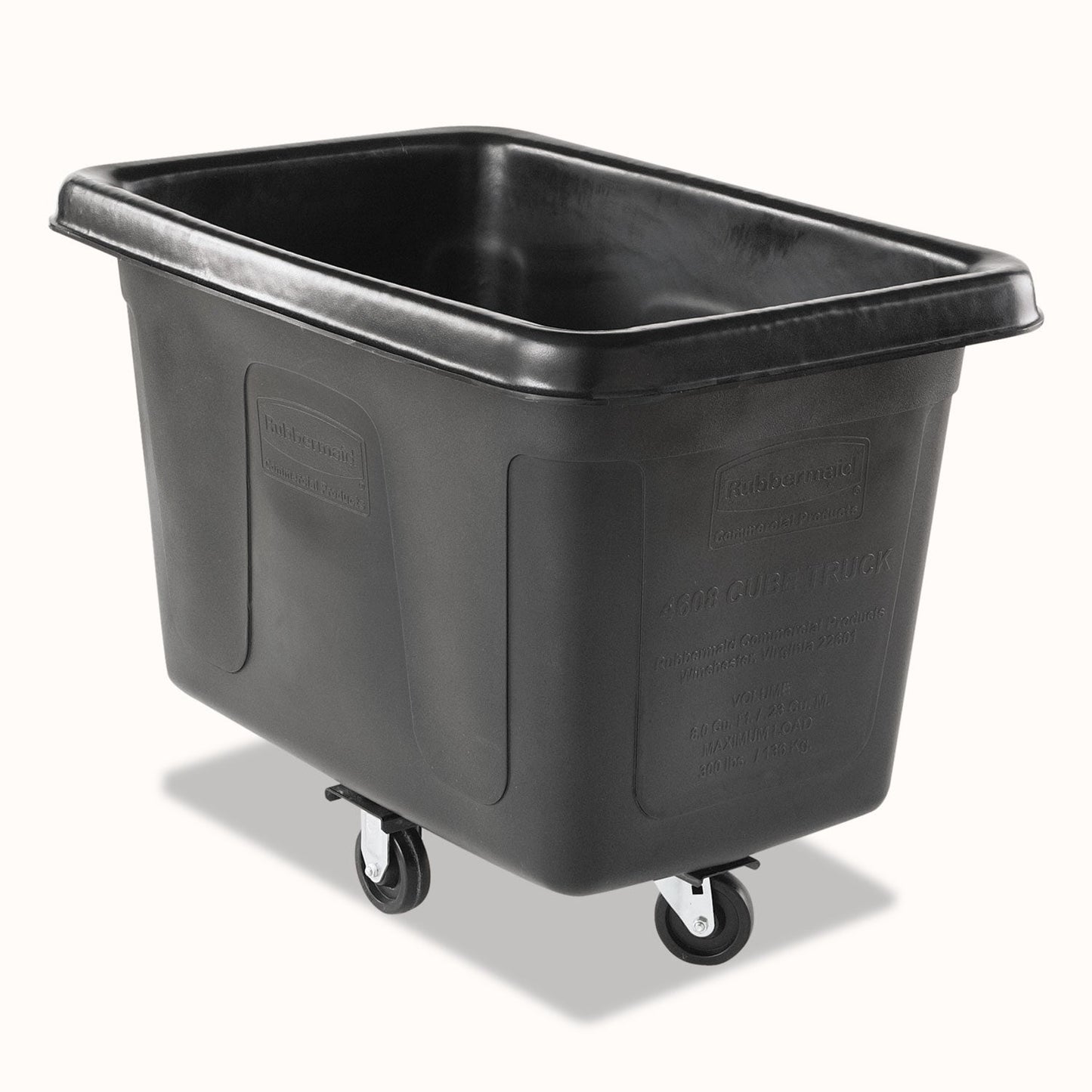 RCP4608BLA Cube Truck, 59 gal, 300 lb Capacity, Plastic, Black RUBBERMAID COMMERCIAL PROD.