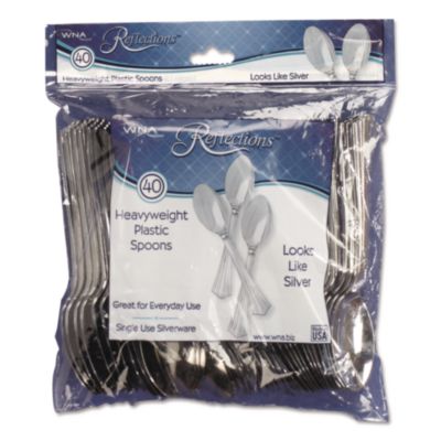 WNAREF320SPPK Reflections Heavyweight Plastic Utensils, Spoon, Silver, 40/Pack WNA, INC.