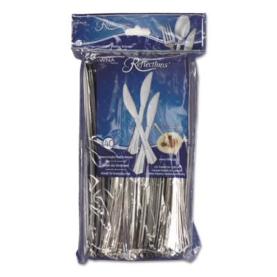 WNAREF320KNPK Reflections Heavyweight Plastic Utensils, Knife, Silver, 40/Pack