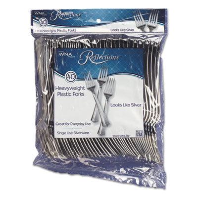 WNAREF320FKPK Reflections Heavyweight Plastic Utensils, Fork, Silver, 40/Pack WNA, INC.