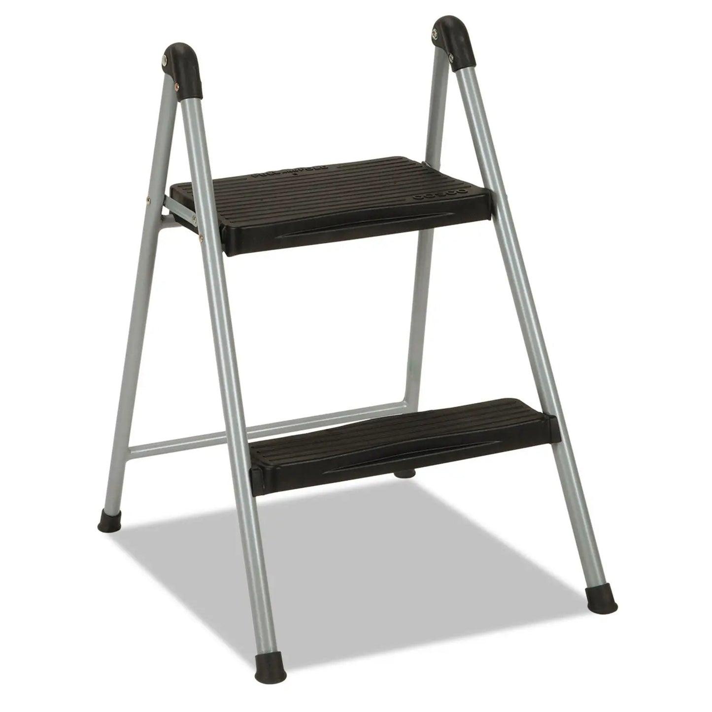 CSC11024PBL1E Folding Step Stool, 2-Step, 200 Lb Capacity, 16.9" Working Height, Platinum/black Cosco