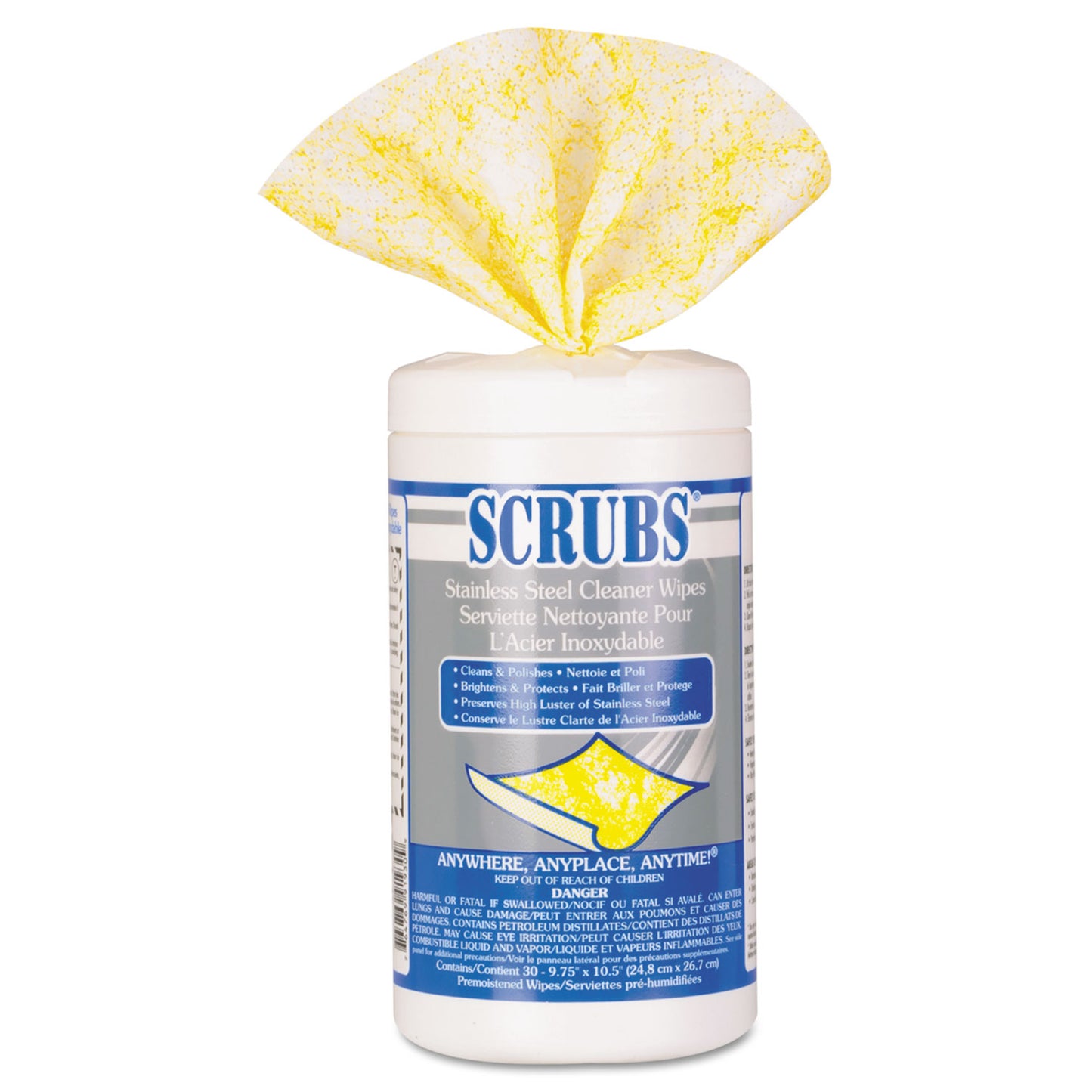 ITW91930 Stainless Steel Cleaner Towels, 1-Ply, 9.75 x 10.5, Lemon Scent, 30/Canister SCRUBS