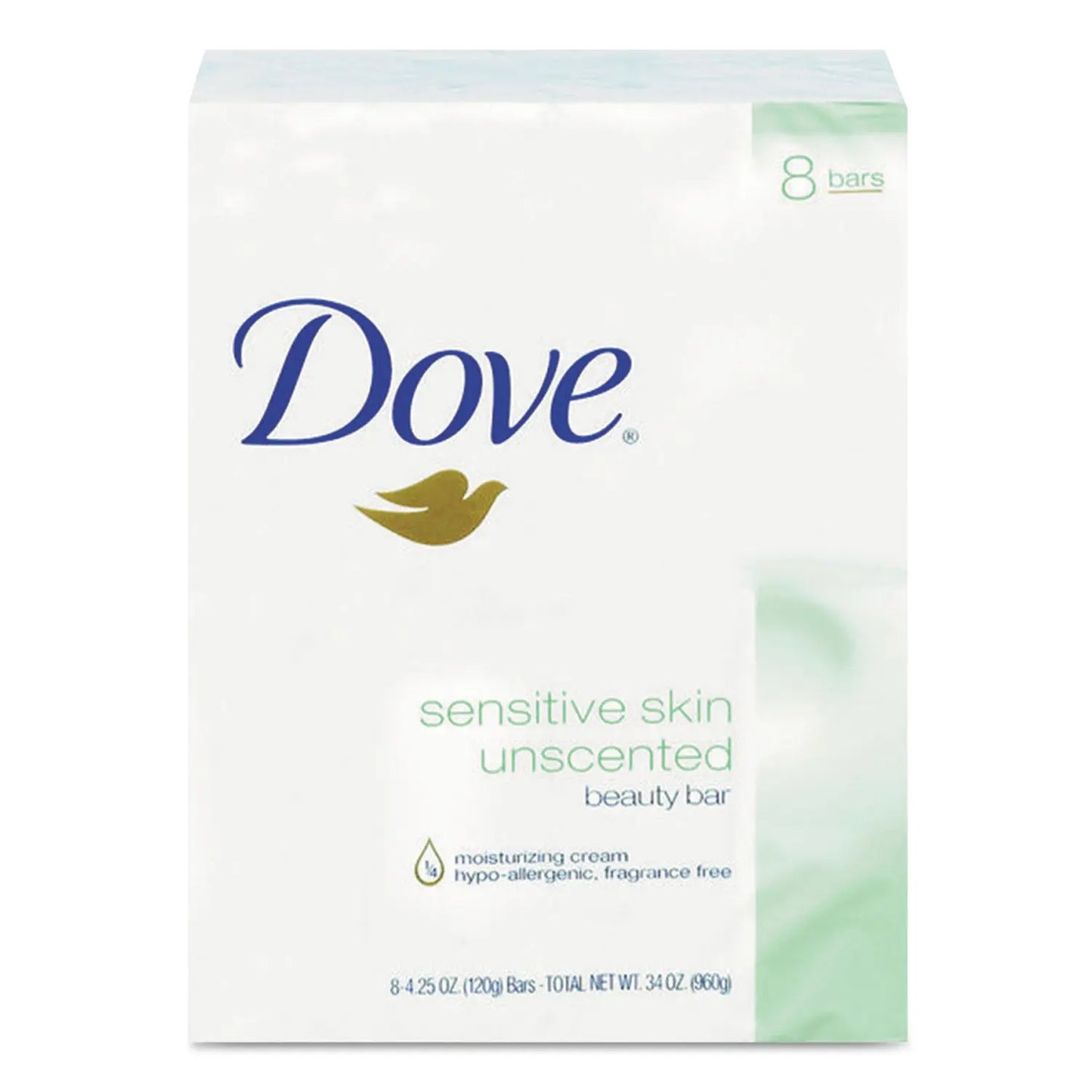 DVOCB613789 Sensitive Skin Bath Bar, Unscented, 3.75 oz, 8 Bars/Pack, 9 Packs/Carton Dove