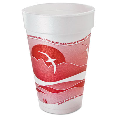 DCC16J16H Horizon Hot/Cold Foam Drinking Cups, 16 oz, White/Cranberry, 25/Bag, 40 Bags/Carton