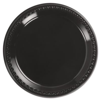 HUH81409 Heavyweight Plastic Plates, 9" Dia, Black, 125/pack, 4 Packs/carton HUHTAMAKI