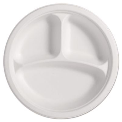 HUH25777CT PaperPro Naturals Molded Fiber Dinnerware, Round Plates, 3-Compartment, 10.25" dia, Natural, 125/Pack, 4 Packs/Carton HUHTAMAKI