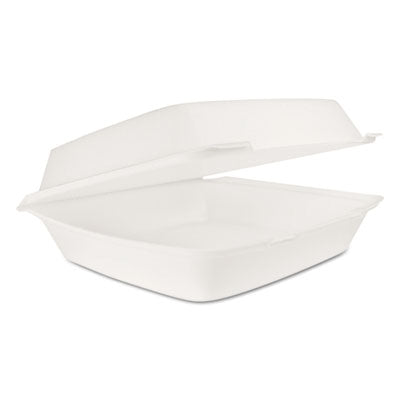 DCC110HT1 Hinged Lid Carryout Container, 9.5 x 10.33 x 3.5, White, Foam, 100/Bag, 2 Bags/Carton