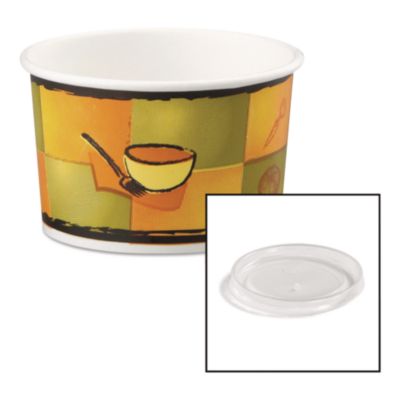 HUH70408 Streetside Paper Food Container with Plastic Lid, Streetside Design, 8 oz to 10 oz, 250/Carton