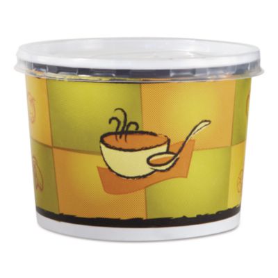 HUH70412 Streetside Squat Paper Food Container With Lid, Streetside Design, 12 Oz, 250/carton HUHTAMAKI