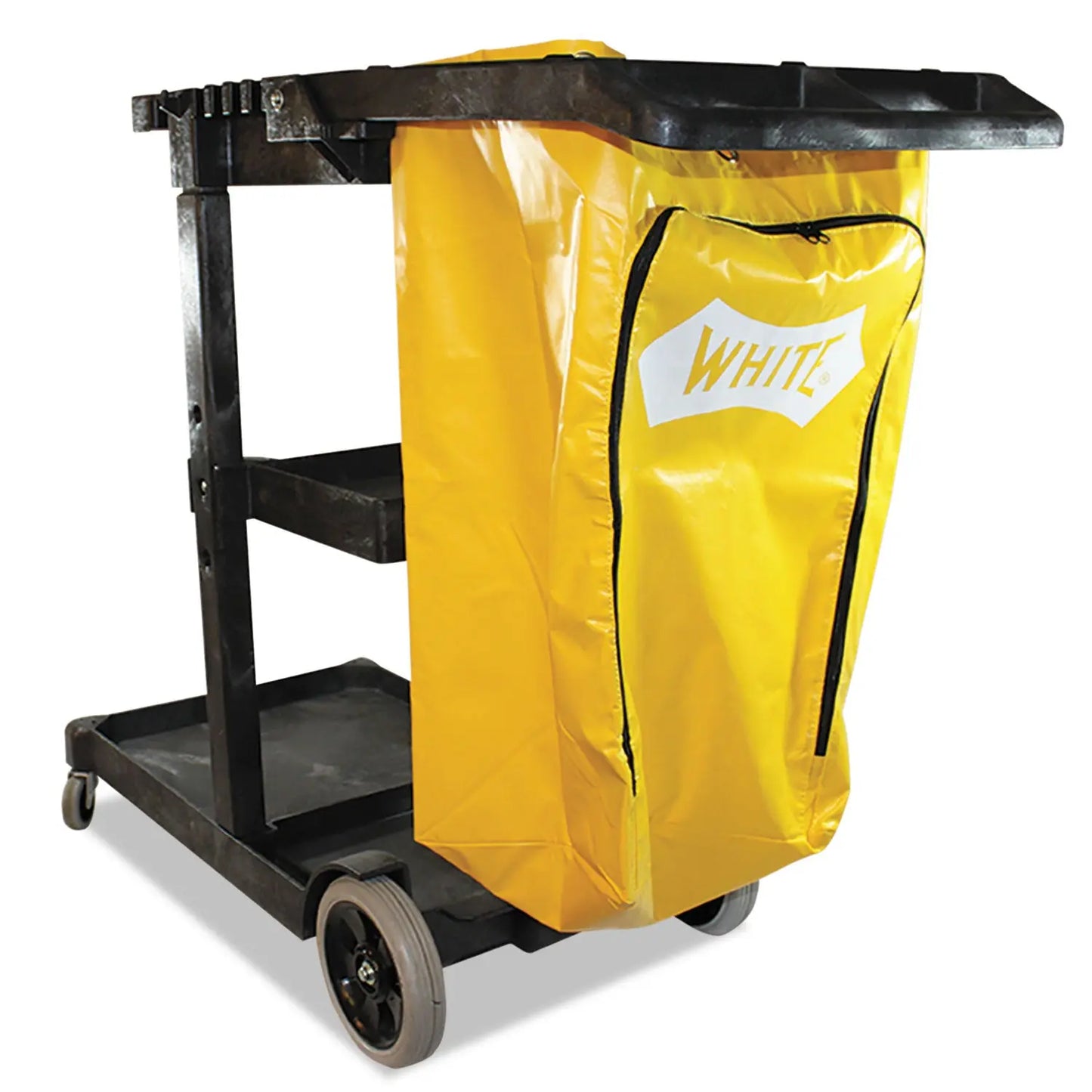 IMP6850 Janitorial Cart, Plastic, 3 Shelves, 1 Bin, 20.5" x 48" x 38", Yellow Impact