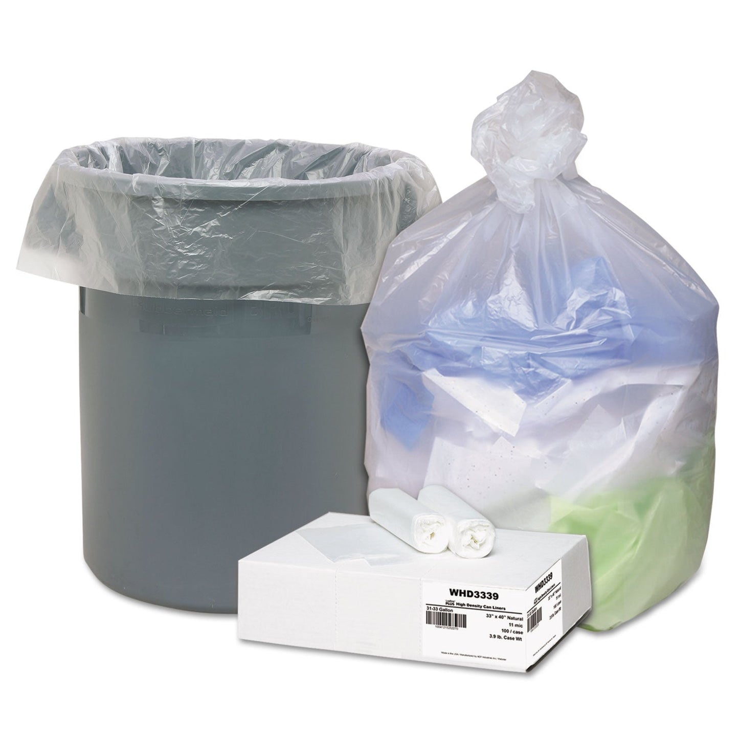 WBIWHD3339 Can Liners, 33 gal, 11 mic, 33" x 40", Natural, 10 Bags/Roll, 10 Rolls/Carton Ultra Plus