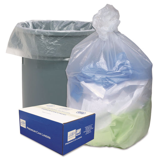WBIHD386014N Can Liners, 60 gal, 14 mic, 38" x 60", Natural, 20 Bags/Roll, 10 Rolls/Carton