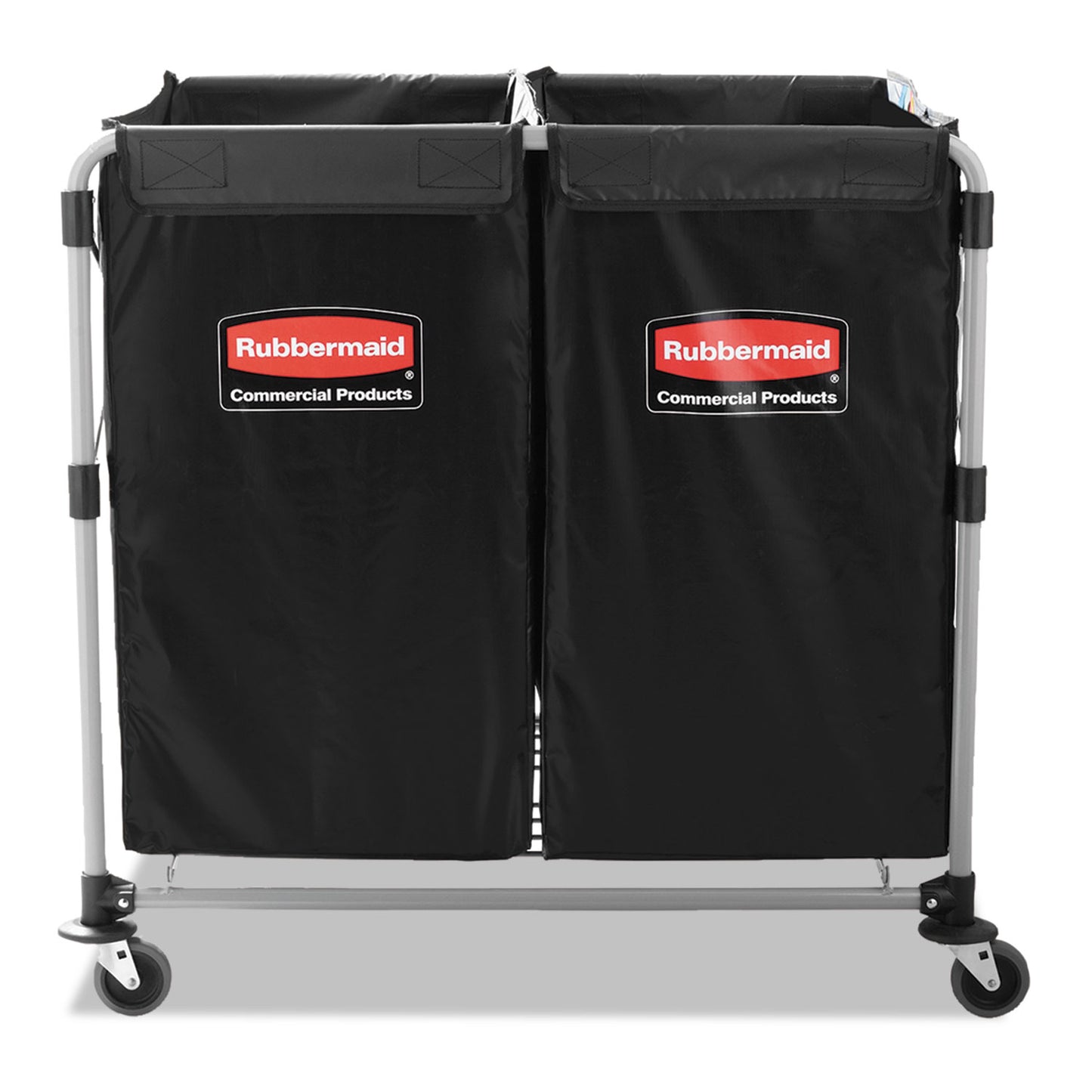 RCP1881781 Two-Compartment Collapsible X-Cart, Synthetic Fabric, 2.49 cu ft Bins, 24.1" x 35.7" x 34", Black/Silver
