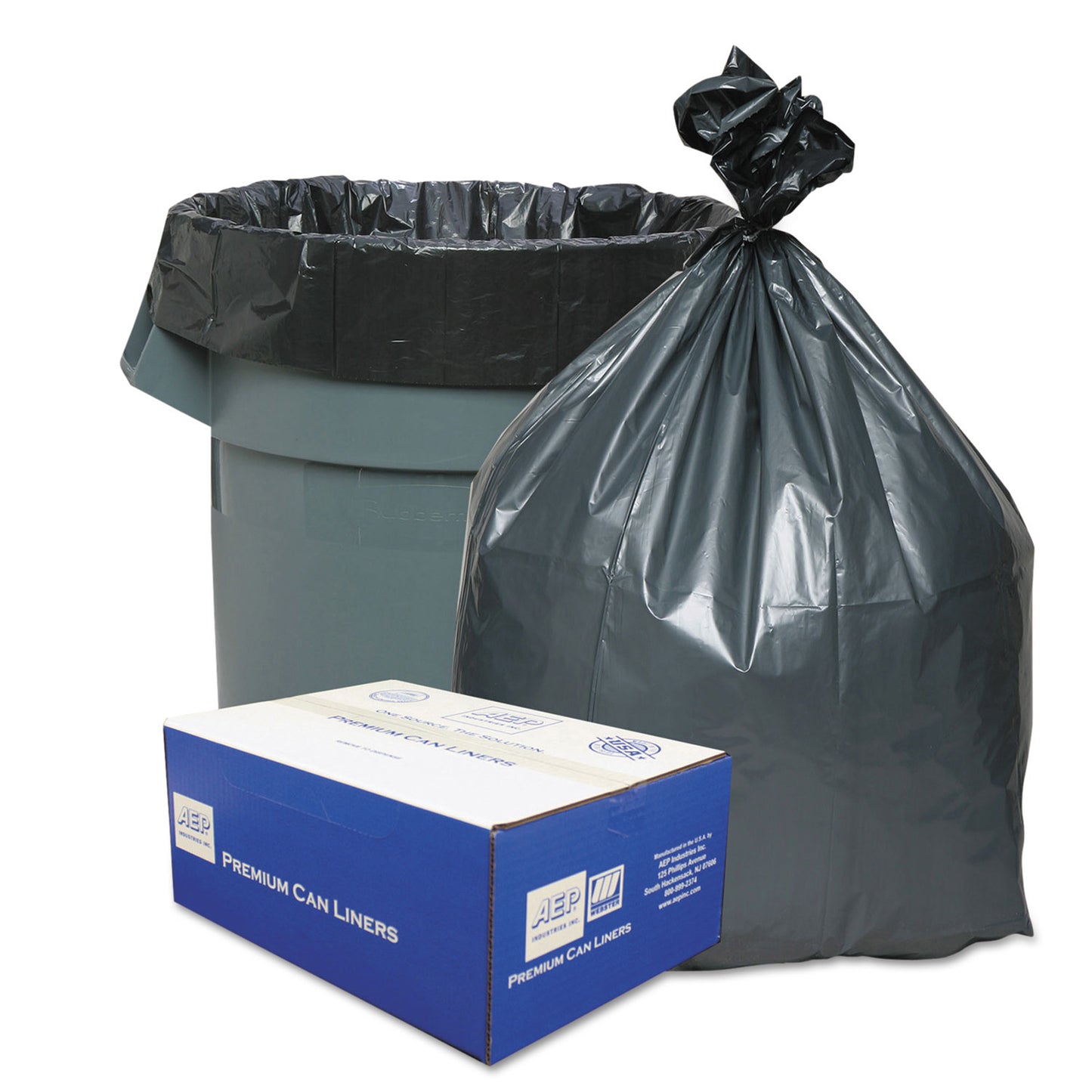 WBIPLA6070 Can Liners, 60 gal, 1.55 mil, 39" x 56", Gray, 10 Bags/Roll, 5 Rolls/Carton