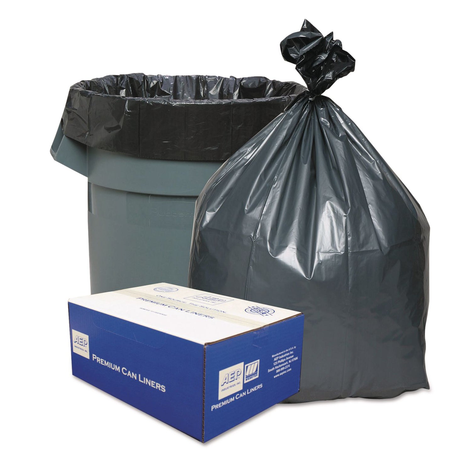 WBIPLA4870 Can Liners, 45 gal, 1.55 mil, 39" x 46", Gray, 10 Bags/Roll, 5 Rolls/Carton