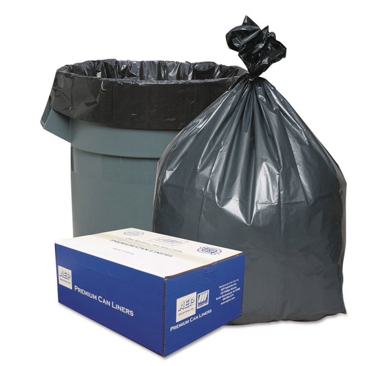 WBIPLA4870 Can Liners, 45 gal, 1.55 mil, 39" x 46", Gray, 10 Bags/Roll, 5 Rolls/Carton