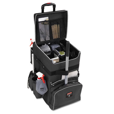 RCP1902465 Executive Quick Clean Janitorial Cart, Synthetic Fabric, 16 Compartments, 14.25" x 16.5" x 25", Dark Gray RUBBERMAID COMMERCIAL PROD.
