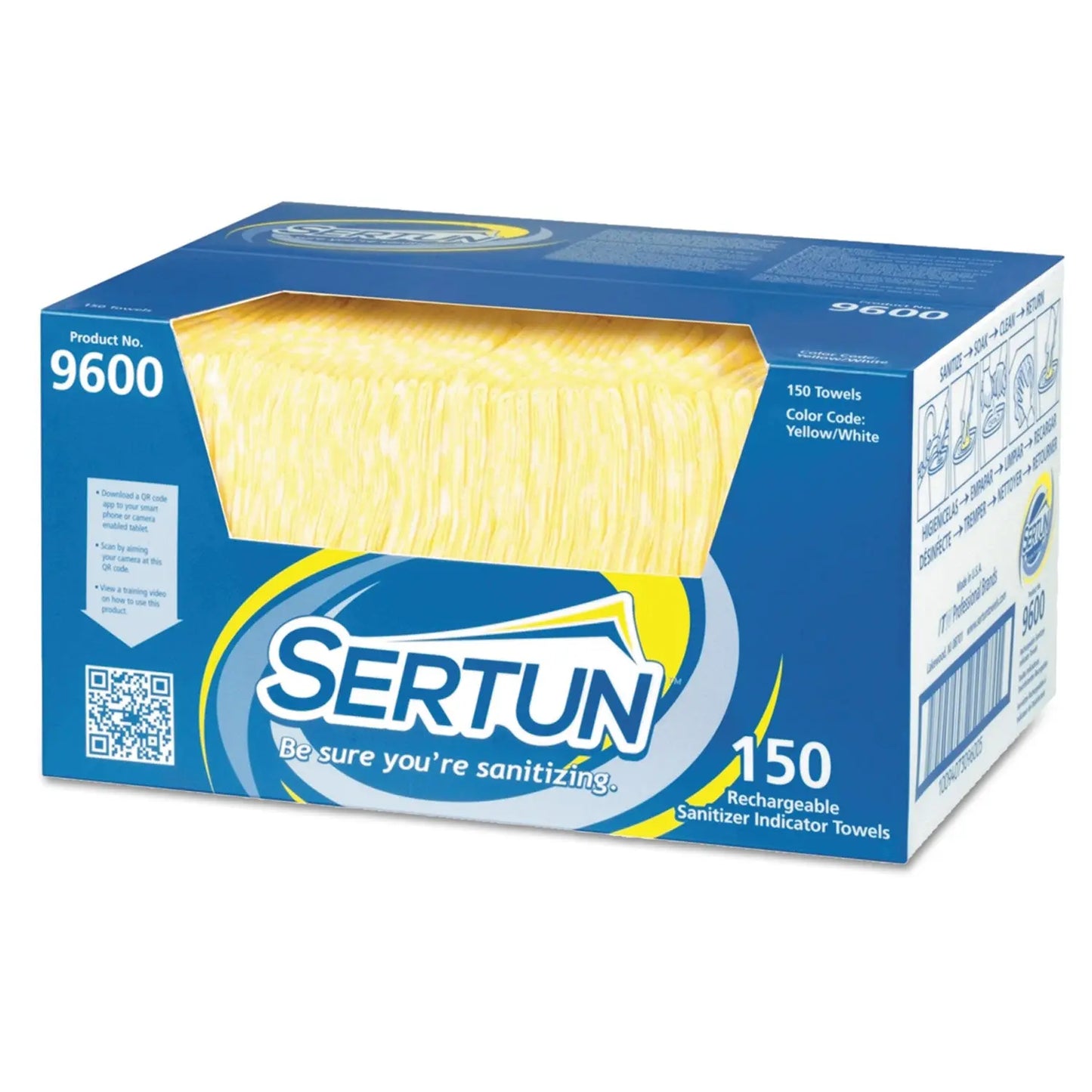 ITW9600 Color-Changing Rechargeable Sanitizer Indicator Towels, 1-Ply, 13.5 x 18, Unscented, Yellow/White/Blue, 150/Carton Sertun