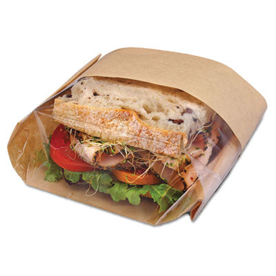 BGC300094 Dubl View Sandwich Bags, 9.5" x 5.75" x 2.75", Natural Brown/Clear, 500/Carton