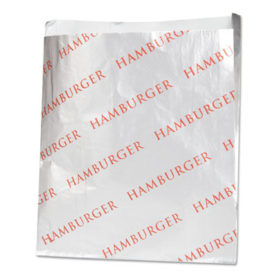BGC300527 Foil Single-Serve Bags, Hamburger Labeling, 6" x 0.75" x 6.5", Silver/Red, 1,000/Carton BAGCRAFT