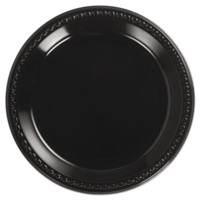 HUH81410 Heavyweight Plastic Plates, 10.25" Dia, Black, 125/pack, 4 Packs/carton