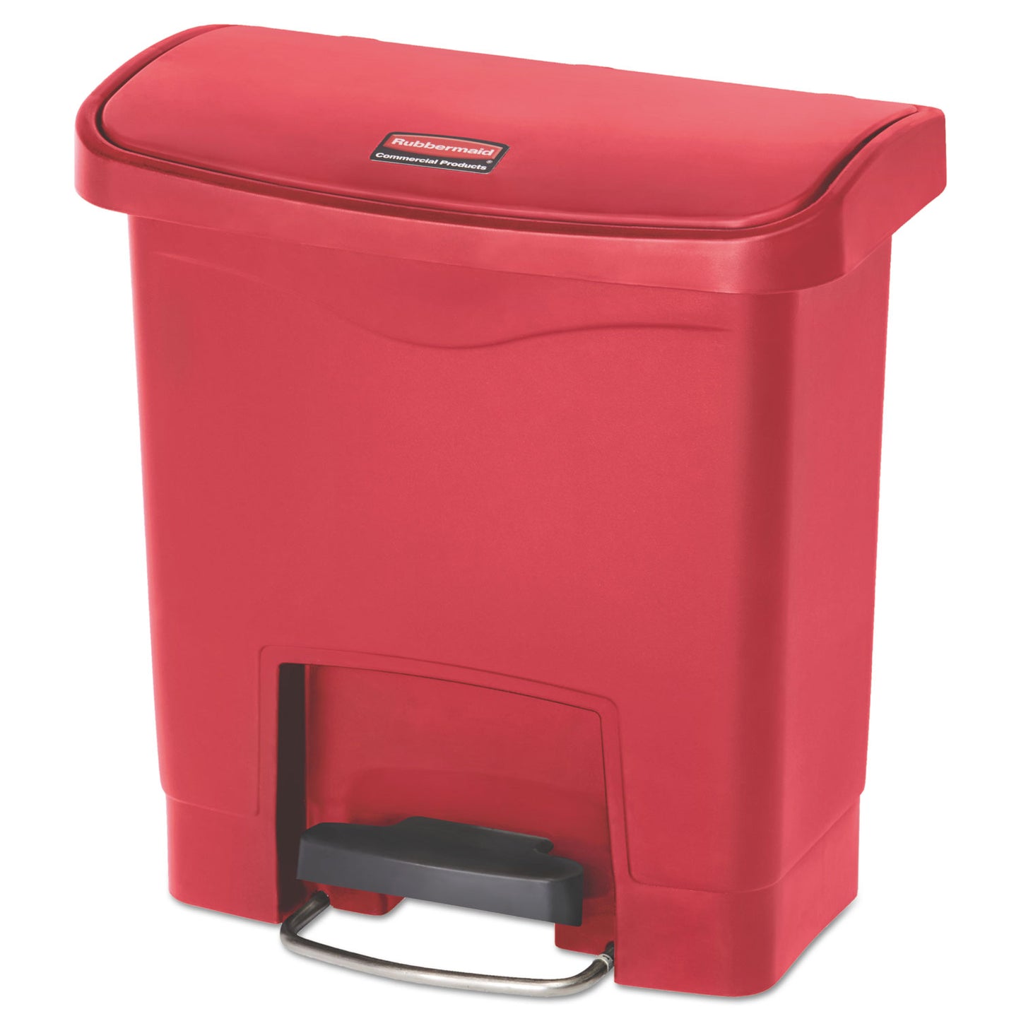 RCP1883563 Slim Jim Streamline Resin Step-On Container, Front Step Style, 4 gal, Polyethylene, Red RUBBERMAID COMMERCIAL PROD.