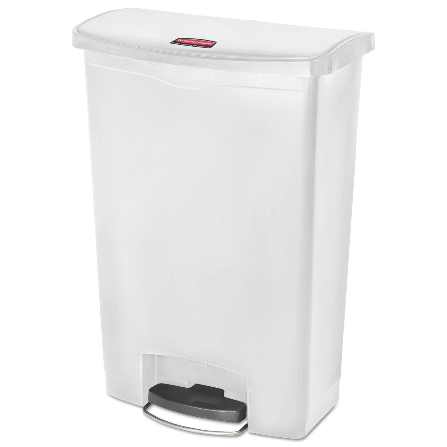 RCP1883561 Slim Jim Streamline Resin Step-On Container, Front Step Style, 24 gal, Polyethylene, White RUBBERMAID COMMERCIAL PROD.