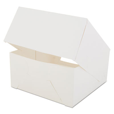 SCH24053 White Window Bakery Boxes with Attached Flip Top, 4-Corner Beers Design, 8 x 8 x 4, White, Paper, 150/Carton