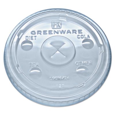 FABLGC1624 Greenware Cold Drink Lids, X-Slot, Fits 16 oz/18 oz/24 oz Cold Cups, Sugarcane, Clear, 1,000/Carton