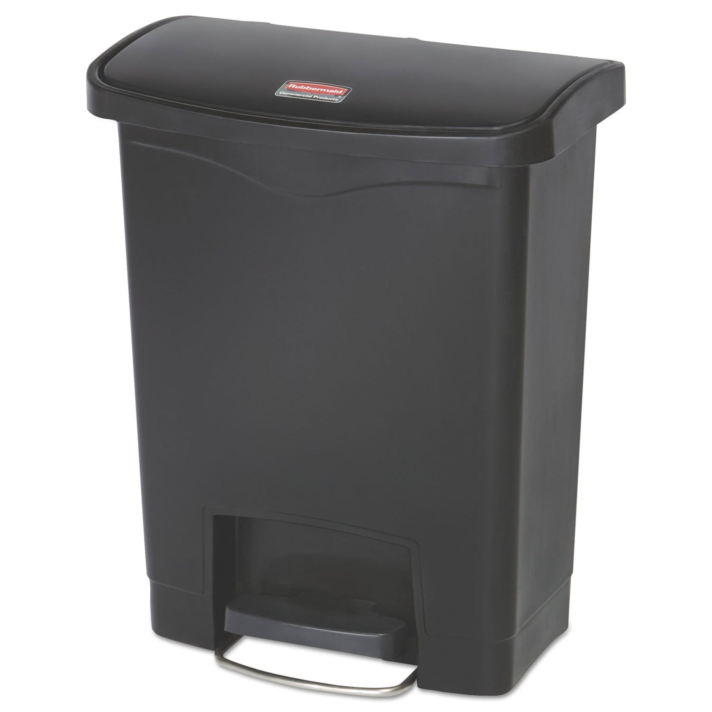 RCP1883609 Slim Jim Streamline Resin Step-On Container, Front Step Style, 8 gal, Polyethylene, Black RUBBERMAID COMMERCIAL PROD.
