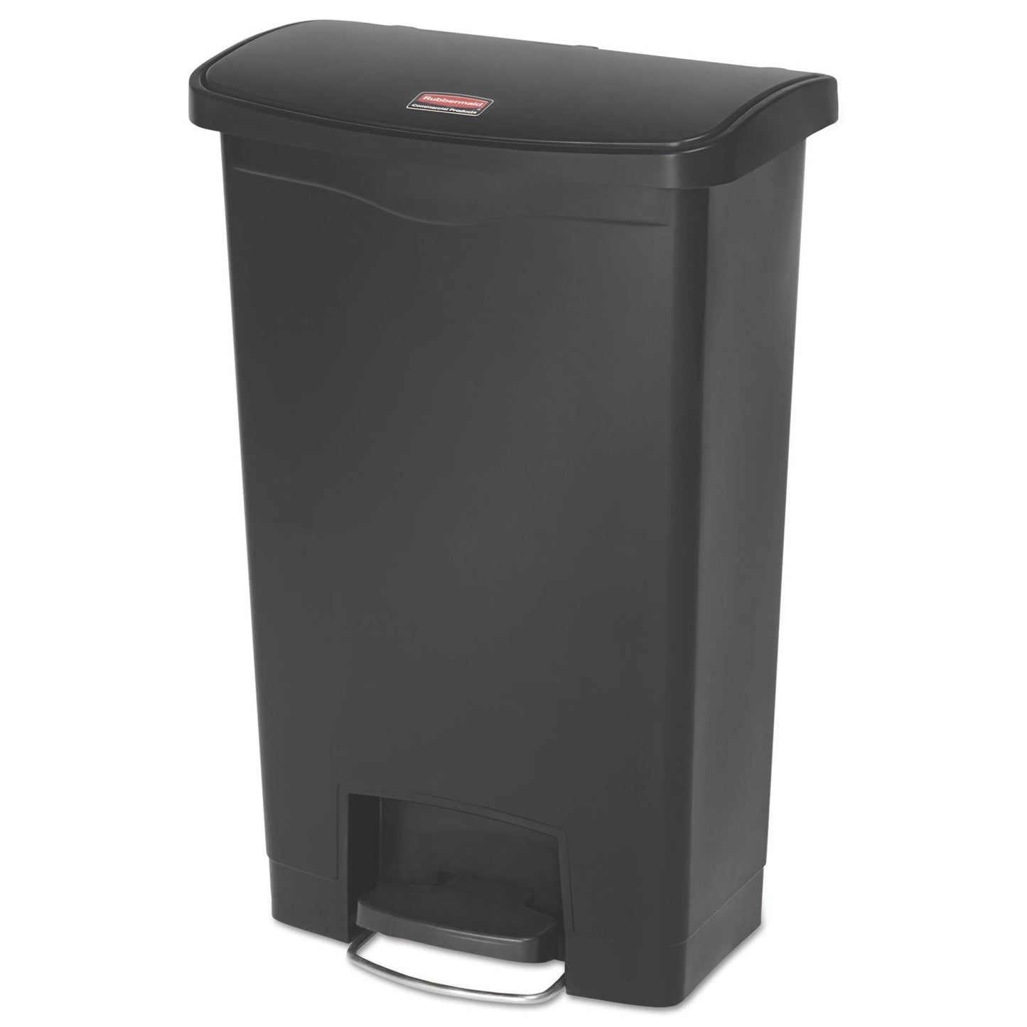 RCP1883611 Slim Jim Streamline Resin Step-On Container, Front Step Style, 13 gal, Polyethylene, Black RUBBERMAID COMMERCIAL PROD.