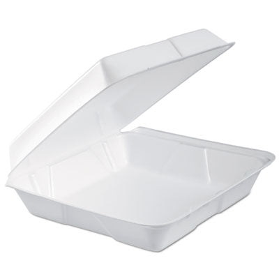 DCC95HTPF1R Foam Hinged Lid Container, Performer Perforated Lid, 9.3 X 9.5 X 3, White, 100/bag, 2 Bag/carton