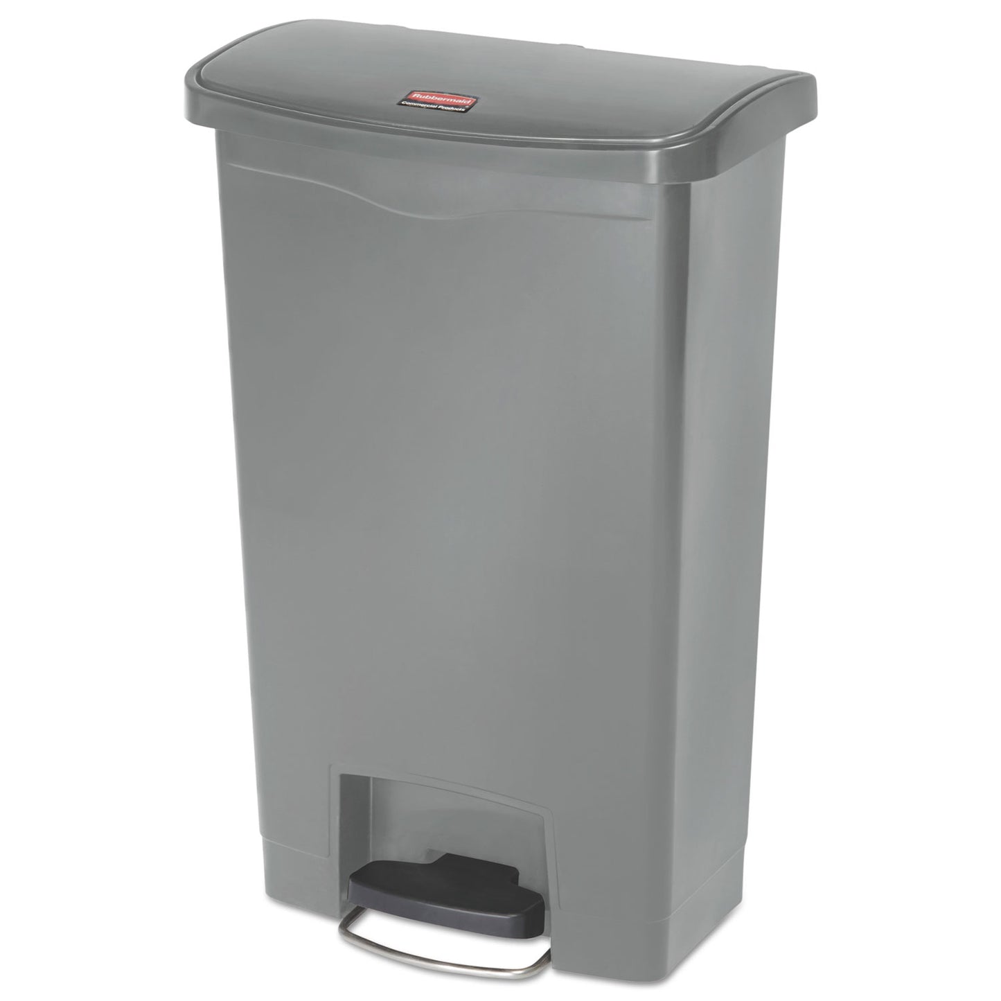 RCP1883602 Slim Jim Streamline Resin Step-On Container, Front Step Style, 13 gal, Polyethylene, Gray RUBBERMAID COMMERCIAL PROD.