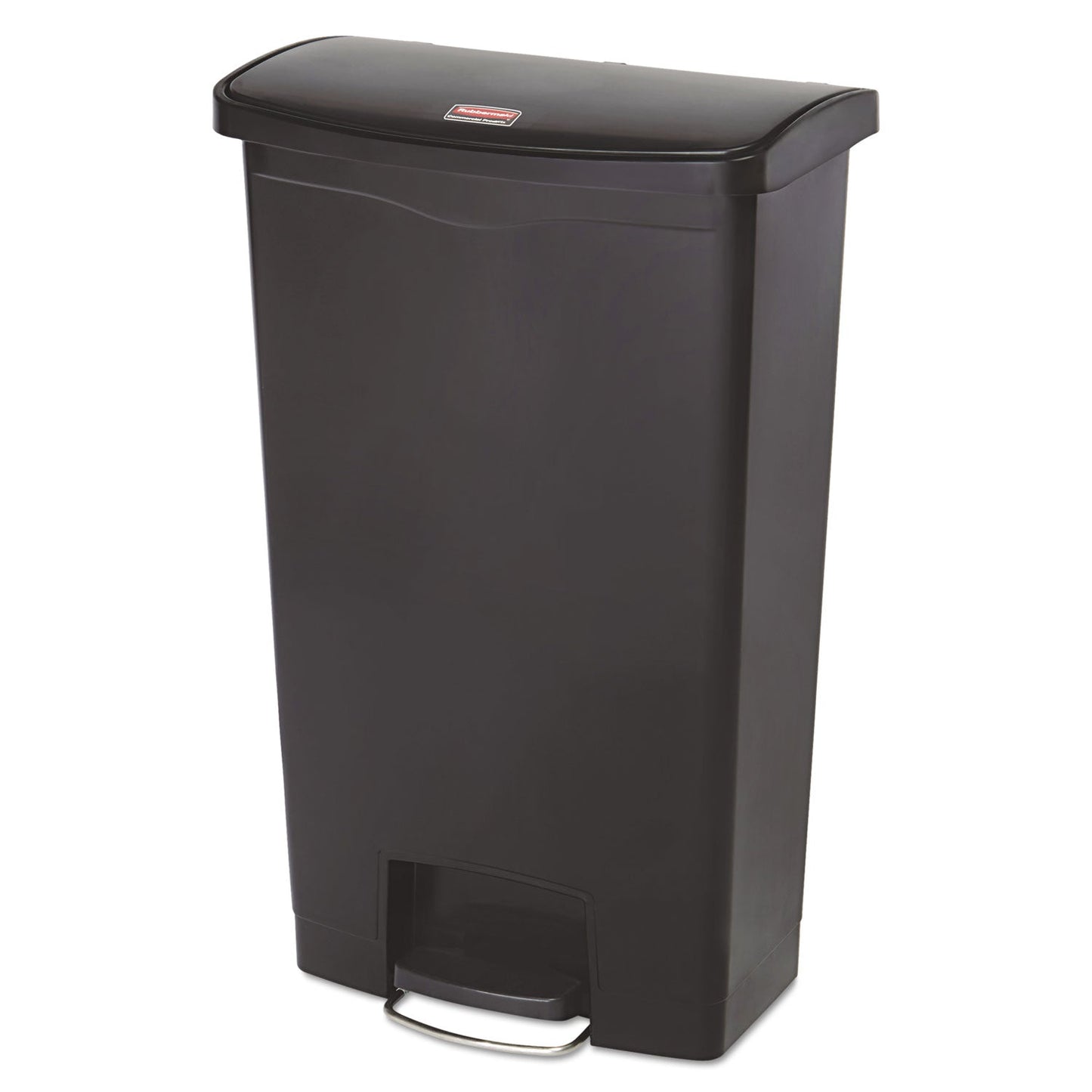 RCP1883613 Slim Jim Streamline Resin Step-On Container, Front Step Style, 18 gal, Polyethylene, Black RUBBERMAID COMMERCIAL PROD.