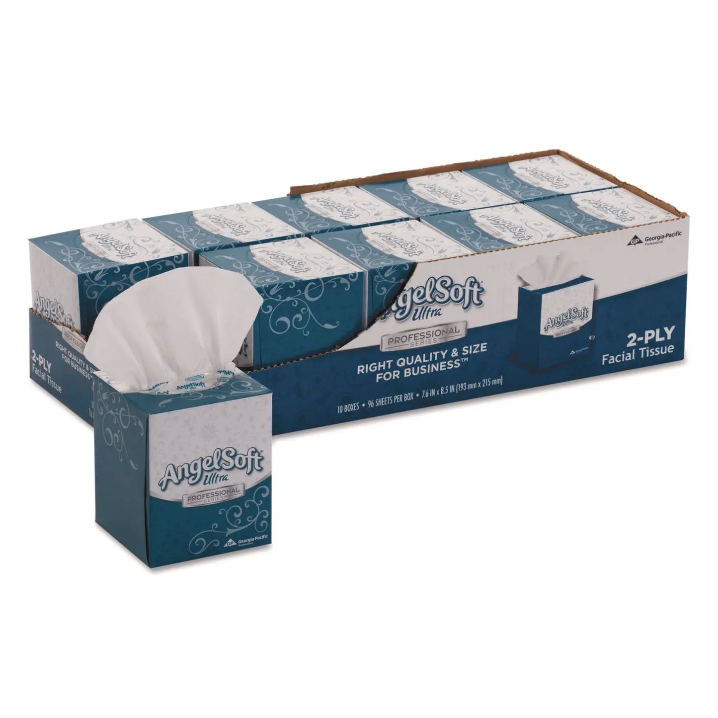 Ps Ultra Facial Tissue, 2-Ply, White, 96 Sheets/box, 10 Boxes/carton Angel Soft