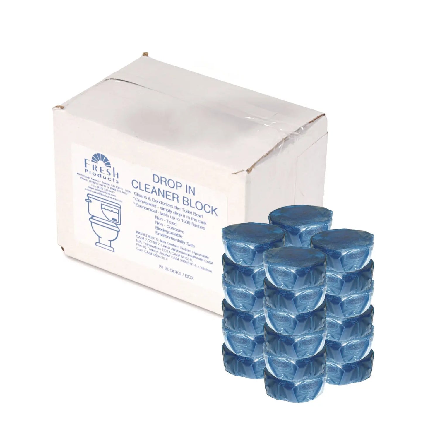 FRS24DIF Drop-In Tank Non-Para Cleaner Block, Unscented, Blue, 24/box Fresh Products