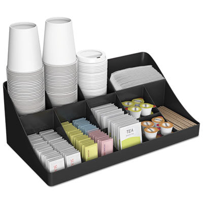 EMSCOMORGBLK 11-Compartment Coffee Condiment Organizer, 18.25 x 6.63 x 9.78, Black