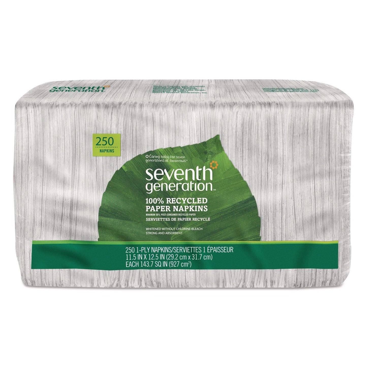 SEV13713PK 100% Recycled Napkins, 1-Ply, 11.5 x 12.5, White, 250/Pack Seventh Generation
