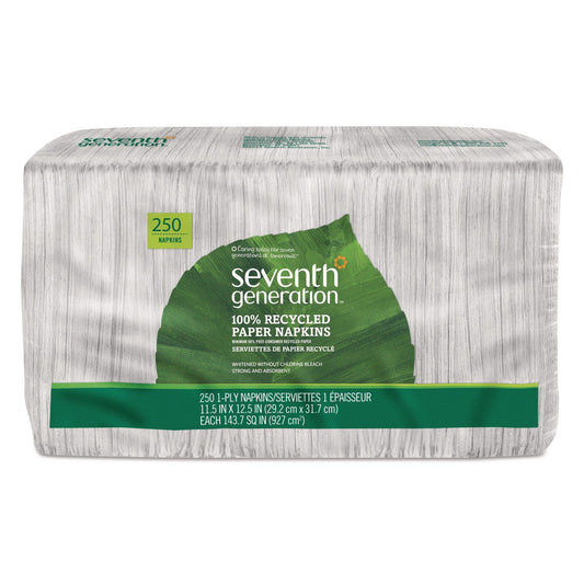 SEV13713PK 100% Recycled Napkins, 1-Ply, 11.5 x 12.5, White, 250/Pack