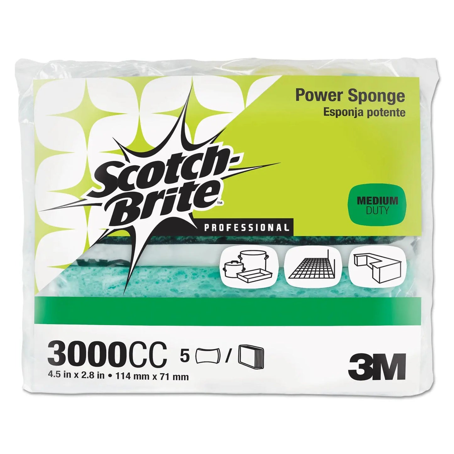 MMM3000CC Power Sponge 3000, 2.8 x 4.5, 0.6" Thick, Blue/Teal, 5/Pack Scotch-Brite PROFESSIONAL