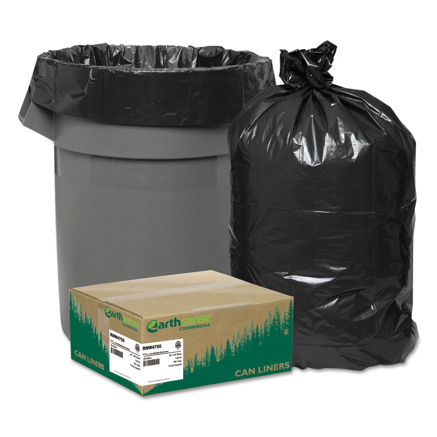 WBIRNW4620 Linear Low Density Recycled Can Liners, 45 gal, 2 mil, 40" x 46", Black, 10 Bags/Roll, 10 Rolls/Carton