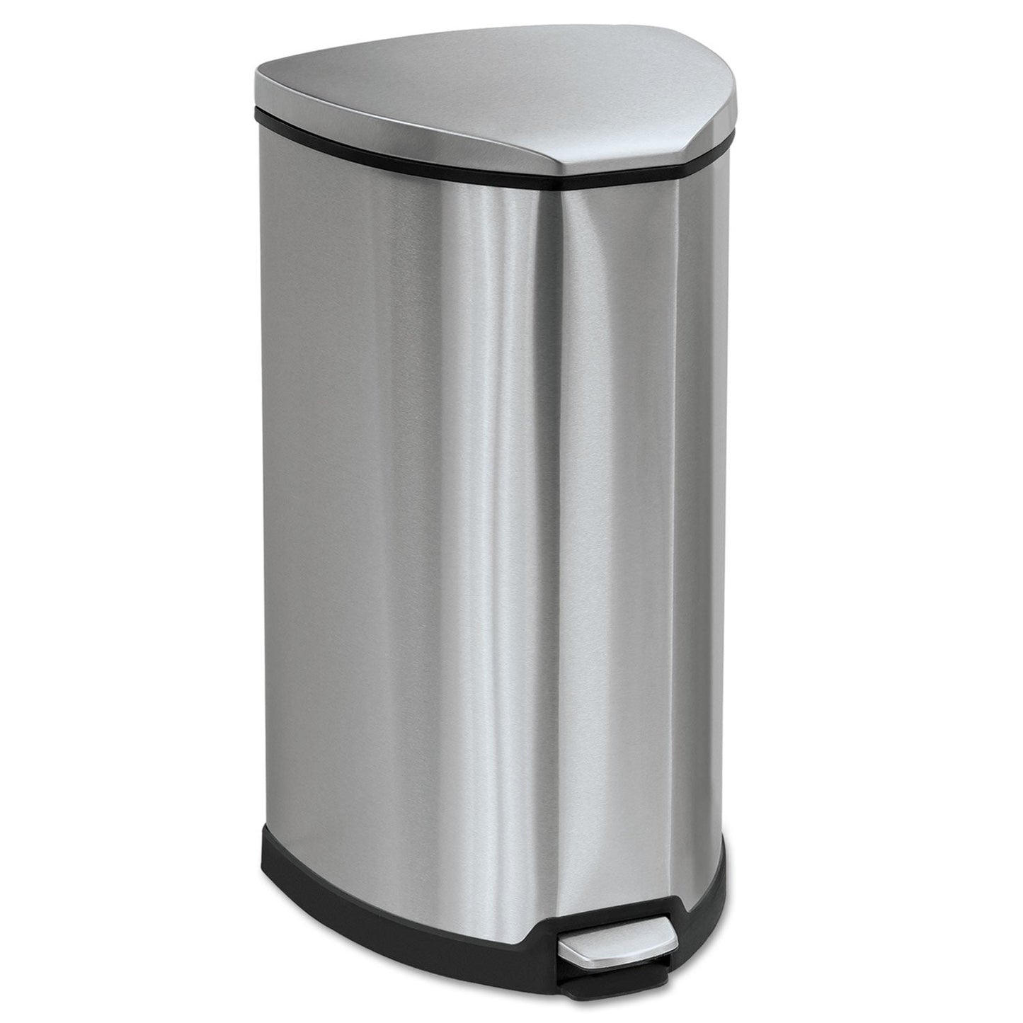 SAF9687SS Step-On Receptacle, 10 gal, Stainless Steel, Chrome/Black Safco